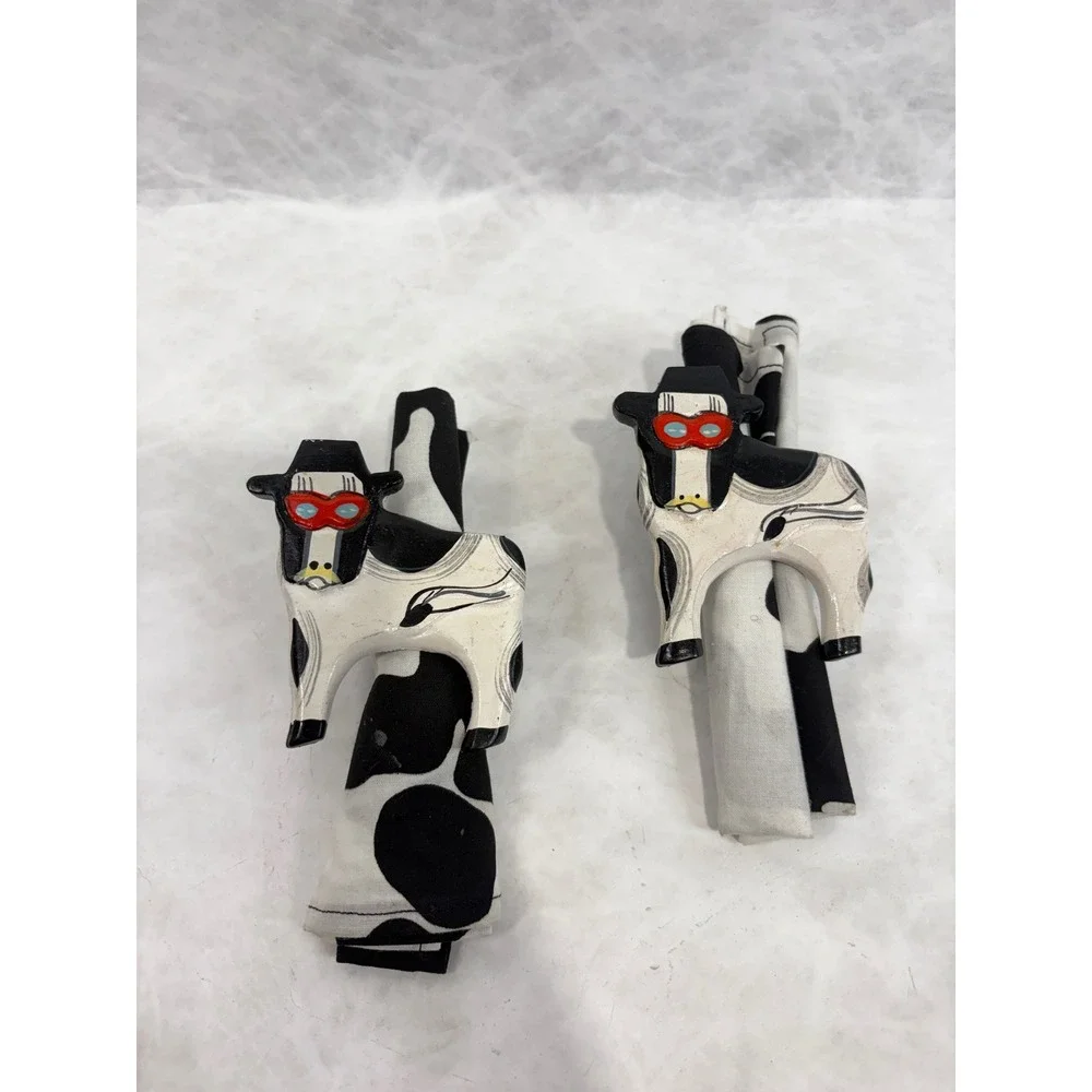Vintage Masked Cow‎ Wooden Napkin Rings and Cow Print Cloth Napkins Set of 2